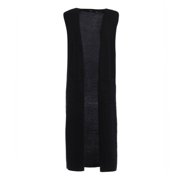 Theory Torina Black Long Sleeveless Merino Wool Duster Cardigan Sweater Sm - Picture 6 of 13
